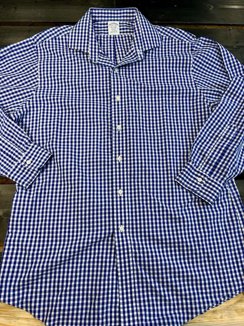 Brooks Brothers Regent Fit Non-Iron Supima Cotton Blue Gingham Check Dress Shirt
